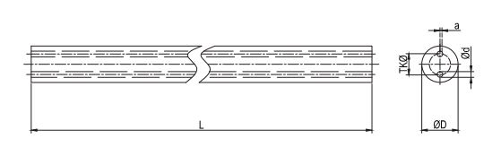 Een getekende lange hardmetalen staaf met 2 rechte koelkanalen