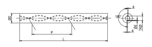 Een getekende lange hardmetalen staaf met 2 gedraaide koelkanalen