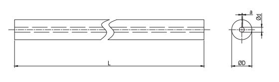 Een getekende lange hardmetalen staaf met 1 centraal koelkanaal