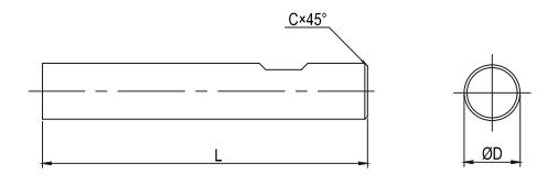 Een getekende hardmetalen staaf met fase en Weldon